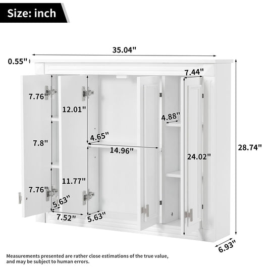 Wall Mounted Medicine Cabinet With Adjustable Shelf - White