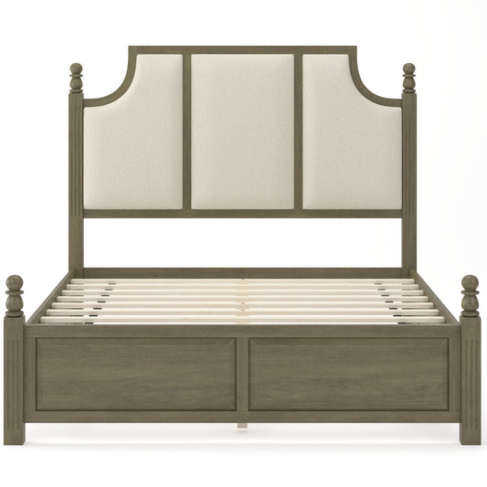 Farmhouse Platform Bed Frame & Tall Upholstered Headboard