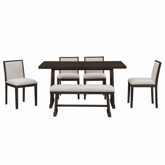 Dining Set With Rectangular Table, 4 Upholstered Chairs & 1 Padded Bench