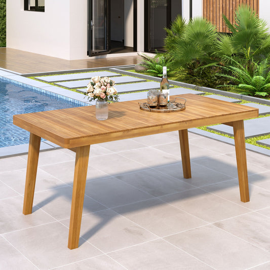 Outdoor Dining Table With Slatted Top, Ideal For Patio - Natural