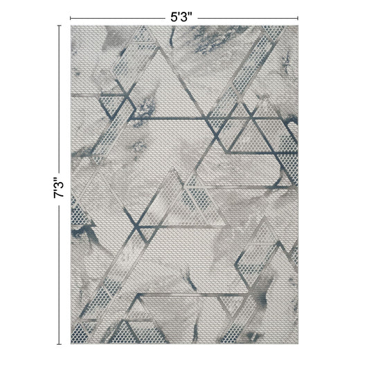 Geometrix - 5'3" X 7'3" Area Rug & Geometric, 3D Effect - Ivory / Gray
