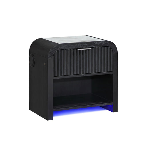 Beverly - Nightstand With Speakers, Rounded Sides - Black White