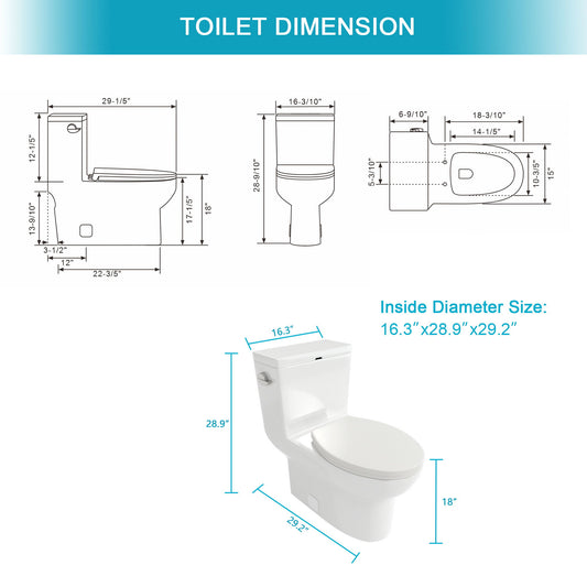 1 Piece Toilet & Soft Closing Seat - White