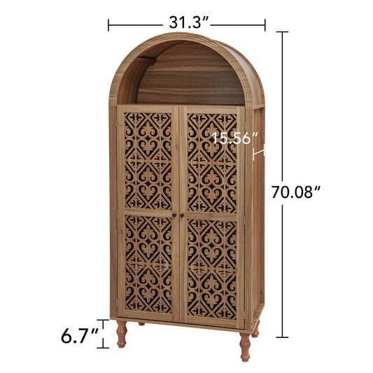 Tall Kitchen Pantry Cabinet With Hollow Carved Doors Adjustable Shelves Versatile Storage Cabinet For Kitchen - Walnut