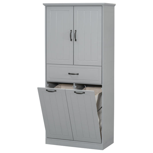 Modern Bathroom Storage Cabinet With Two Laundry Baskets, One Drawer, Adjustable Shelf