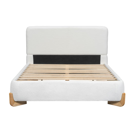 Elegant Boucle Upholstered Bed With Solid Wood Feet