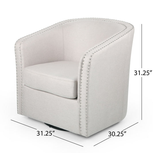 Modern Upholstered Swivel Club Chair With Nailhead Trim