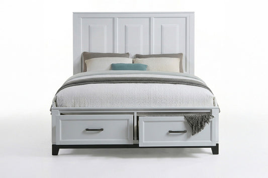 3 Piece Bedroom Furniture Panel Headboard White Queen Size Bed W Underbed Drawers Nightstands Chest Gray