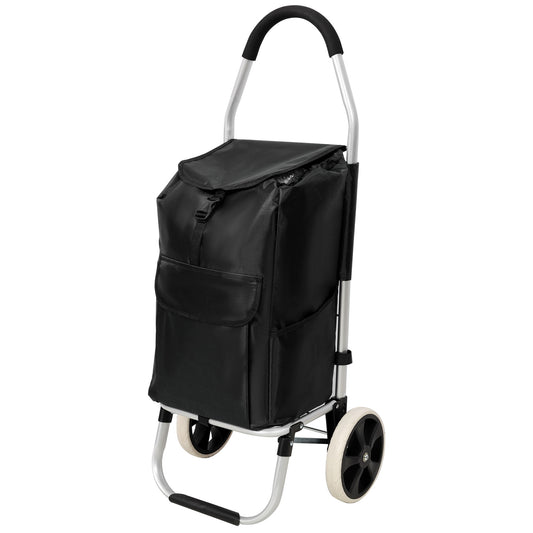 Foldable Shopping Trolley With Wheels And Removable Waterproof Bag - Black