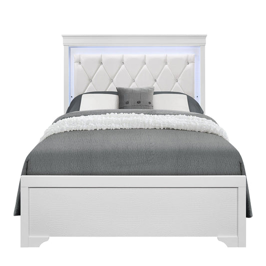 Shaker - 5 Pieces Bedroom Set With Crystal Inspired Tufted Headboard And LED Lighting