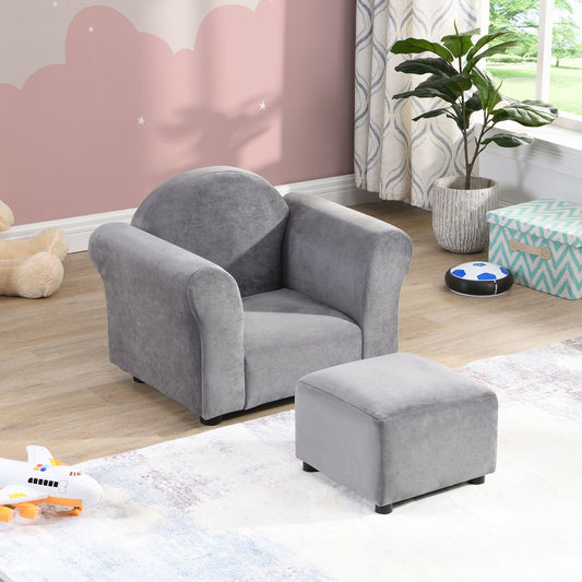 Kids Recliner Chair, Kids Upholstered Couch With Ottoman - Dark Gray