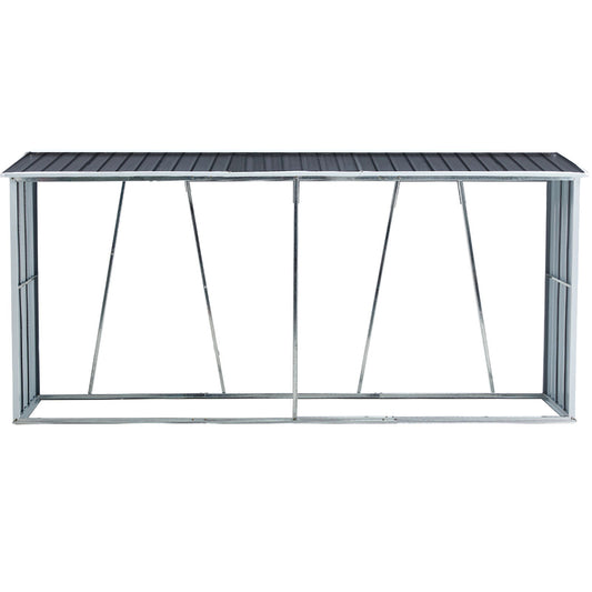 Firewood Rack, Log Holder With Roof, Log Storage, Firewood Stand For Outdoor Backyard Garden Patio Porch, Galvanized Steel - Dark Gray