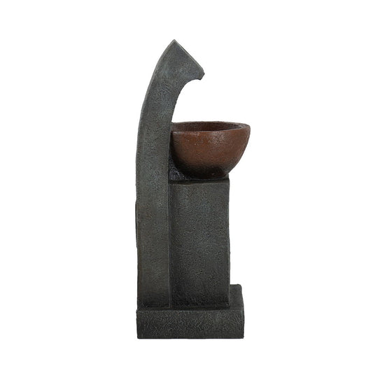 Sculptural Water Fountain With Bowl Basin, With Light And Pump, For Indoor And Outdoor - Brown / Black