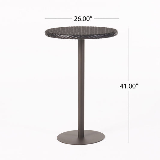 Outdoor Round Rattan Bar Table With Iron Frame - Multi Brown