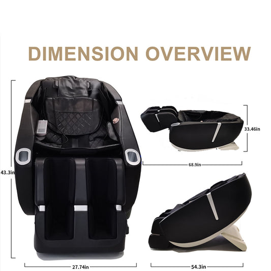 SL Type Pulley Guide, 2D Motor-Massage Manipulator-Space Saver Design, Track Sliding Zero Gravity Multifunction Massage Chair - Black