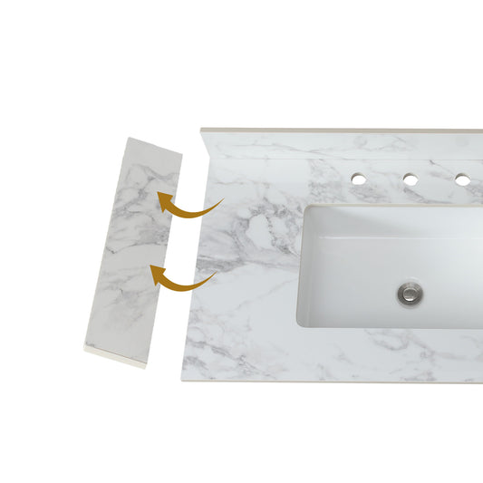 Engineered Marble Stone Bathroom Sink Side Splash - Bianco Carrara Wenato
