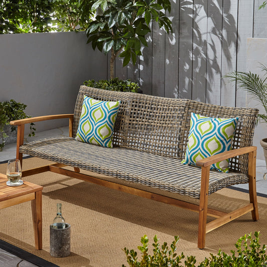 Outdoor 3 Seater Sofa With Rattan Cover - Natural / Gray
