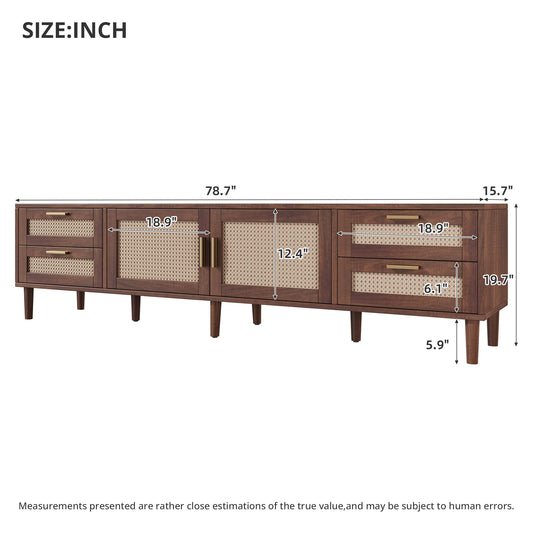 TV Stand, Media Console With 4 Drawers, Soft Closing Hinges - Dark Brown