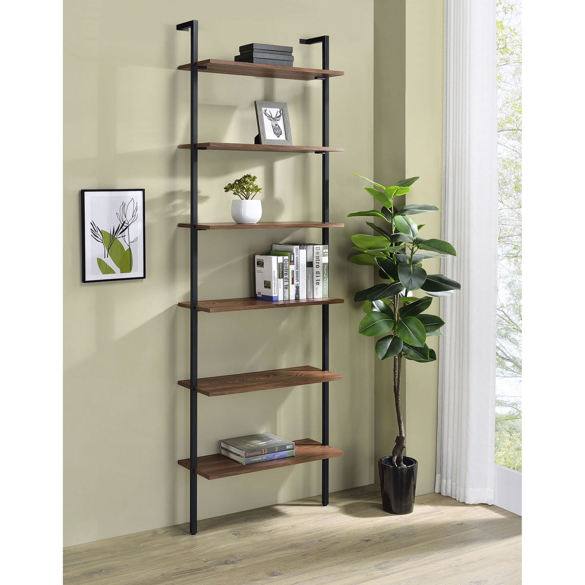 Christy - Owens - 6 Shelf Wall Bookshelf - Walnut