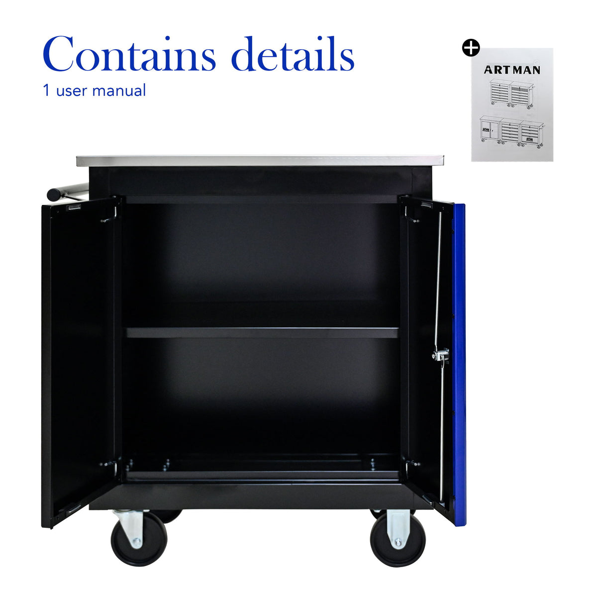 Movable Lockable Double Door Partition With Lock Multi Functional Hardware Storage Tool Car Auto Repair Locker - Black / Blue