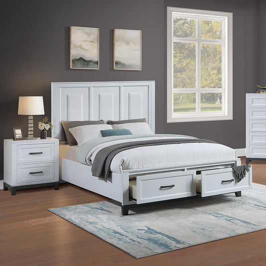3 Piece Bedroom Furniture Panel Headboard White Eastern King Size Bed W Underbed Drawers 2X Nightstands