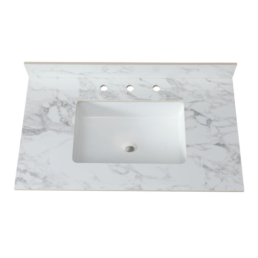 Elegant Sintered Stone Bathroom Vanity Top With Rectangular Undermount Ceramic Sink
