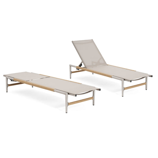 Hargrove - Outdoor Patio Aluminum Chaise Lounge (Set of 2) - Natural / Silver