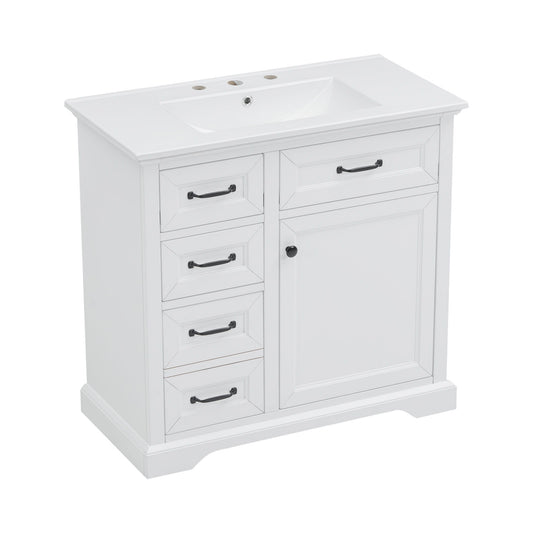 Modern Bathroom Vanity With Sink Top, 4 Drawers And 1 Soft-Close Door