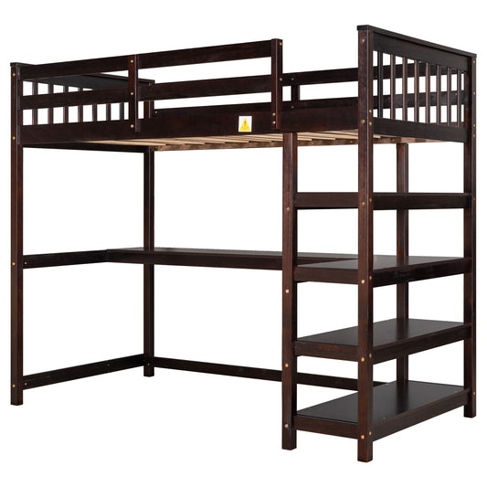 Loft Bed With Storage Shelves And Under Bed Desk