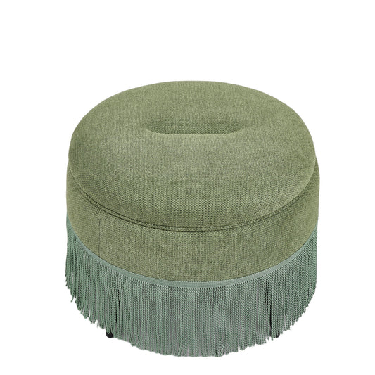 Round Storage Ottoman With Tassel, Decorative Accent Pouf For Living Room
