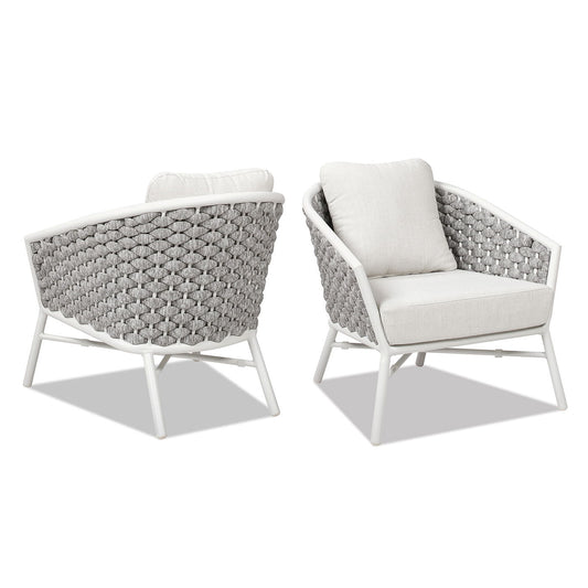 Rowan - Rope Barrel Back Patio Accent Arm Chair (Set of 2) - White