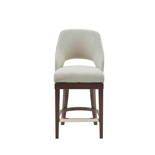 Counter Stool With Swivel Seat, Upholstery And Solid Wood Legs - Cream