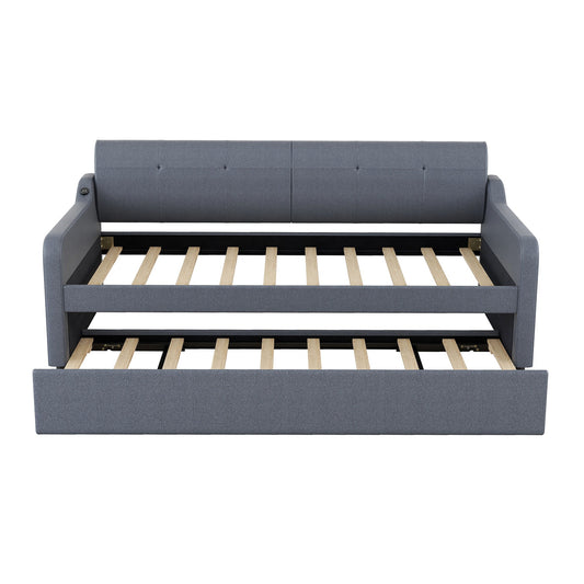 Upholstered Daybed With Trundle And USB Charging