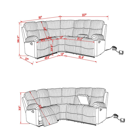 Bruni - Sectional Sofa With LED Lighting And Manual Recline - Gray