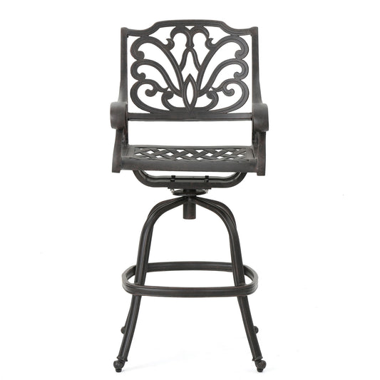 Outdoor Cast Aluminum Swivel Bar Stool With Scrolled Arms - Bronze