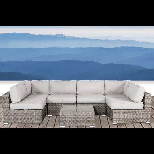 Patio Sofa Set For 4 With Cushions Convenient Outdoor Seating Group - Brown / Gray