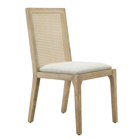 Dining Chair With Cane Back And Upholstered Seat (Set of 2) - Natural