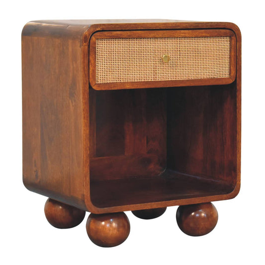 Open Woven Bedside Table, 1 Drawer - Chestnut