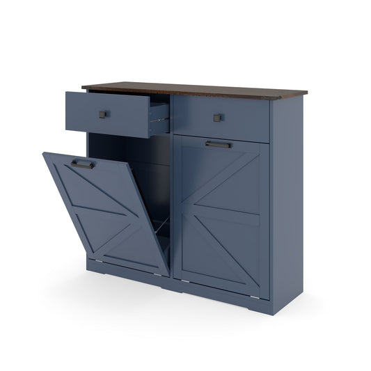 Double Tilt Out Trash Cabinet With Hideaway Drawer And Barn Door Style