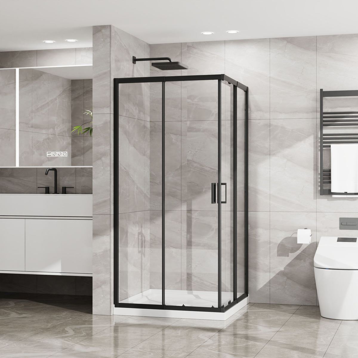 Corner Sliding Shower Door Combo With Base (No Drain Kit)