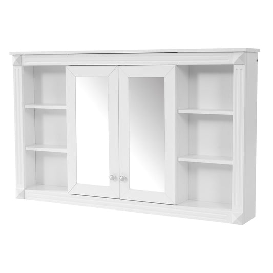 Wall-Mounted Mirror Cabinet With Adjustable Shelf And Open Shelves