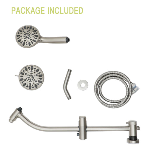 Multi Function Dual Shower Head Shower System With 4.7" Rain Showerhead, 7 Function Hand Shower, Adjustable Slide Bar - Brushed Nickel