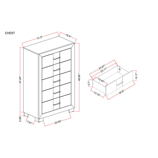 Chest With 5 Drawers - Brown Black