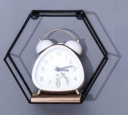 Wall Mounted Hexagonal Floating Shelves - Black (Set of 3) In Different Sizes, Modern Metal Wall Shelf, Simple Wood Partition Storage Shelves, Wall Decor Rack - Natural Wood