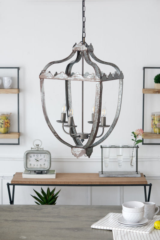 4 Light Metal Chandelier, Hanging Light Fixture With Adjustable Chain For Kitchen, Bulb Not Included - Gray