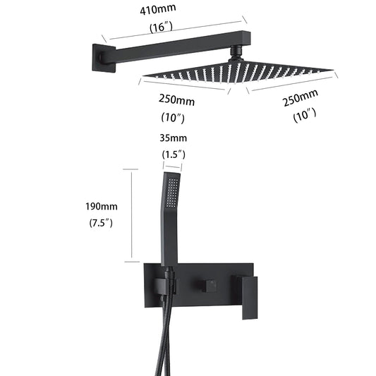 Brass Shower System With 10" Rainfall Shower Head And Handheld Sprayer - Matte Black