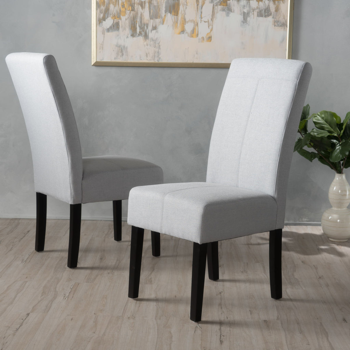 Amaranthine - Upholstered Dining Chair With High Back And Wood Legs (Set of 2) - Light Gray