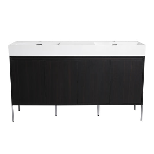 Freestanding Bathroom Vanity With Resin Sink And Storage Cabinet