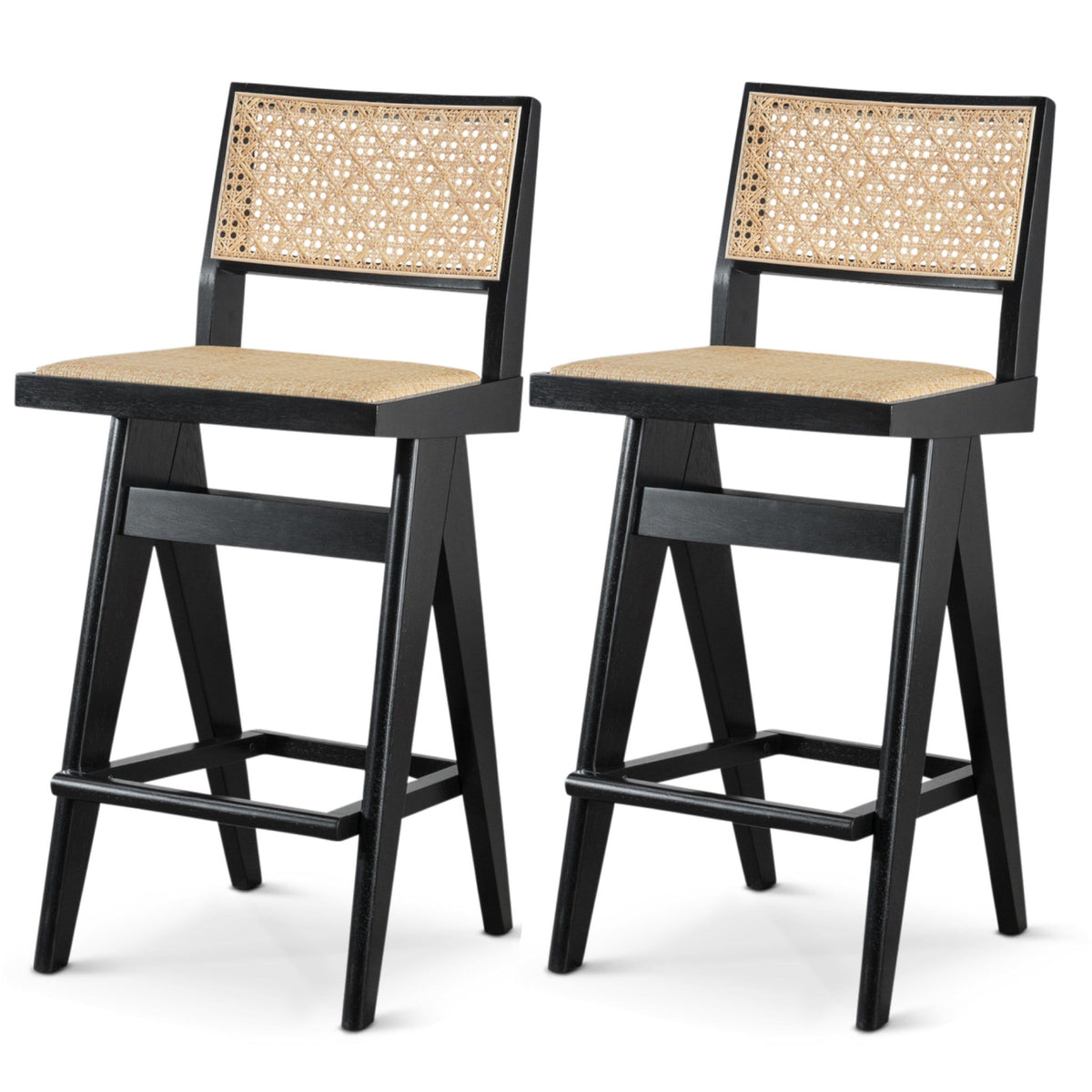 Keira - Bar Stool (Set of 2) - Black / Rattan