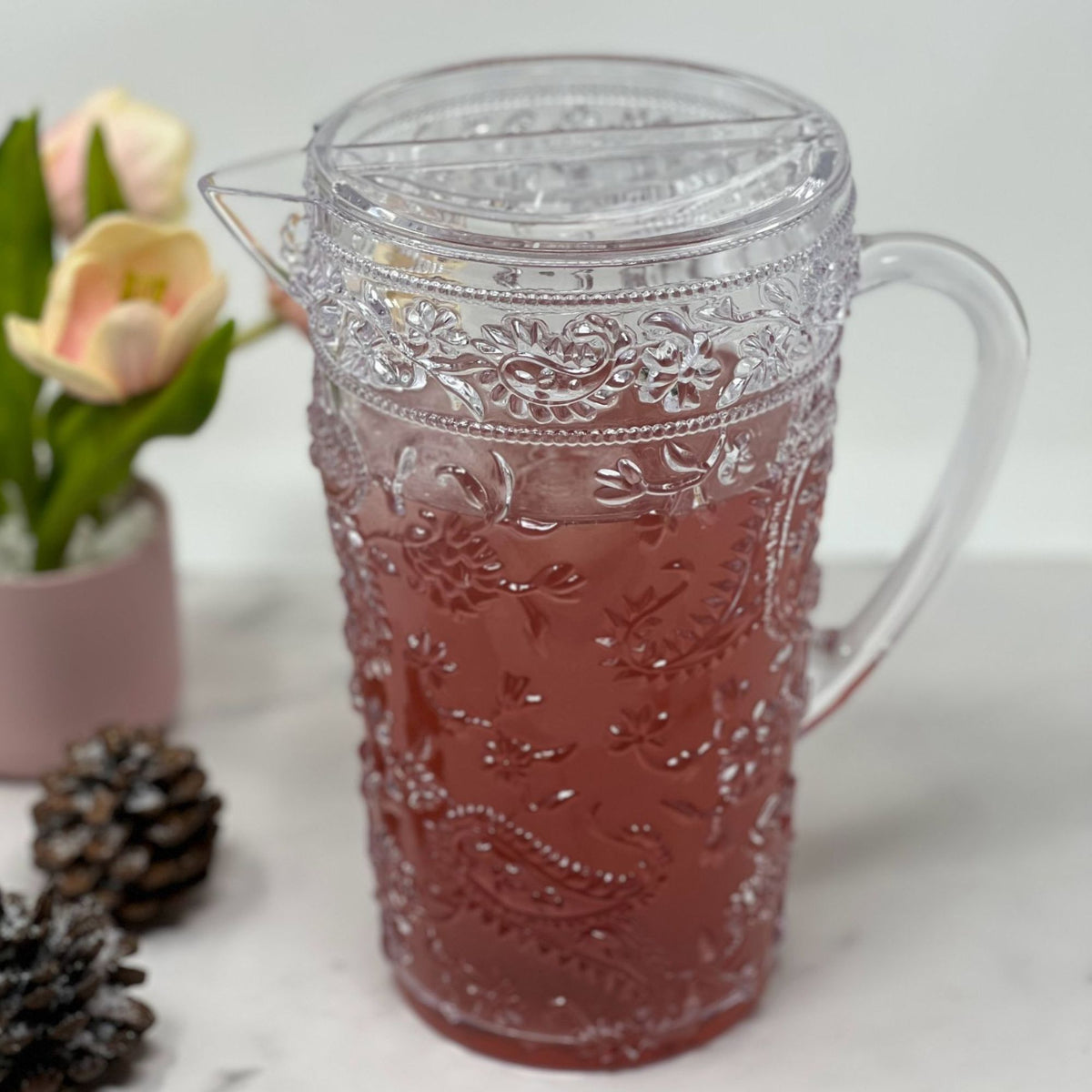 Paisley Unbreakable Plastic Water Pitcher With Lid And Spout